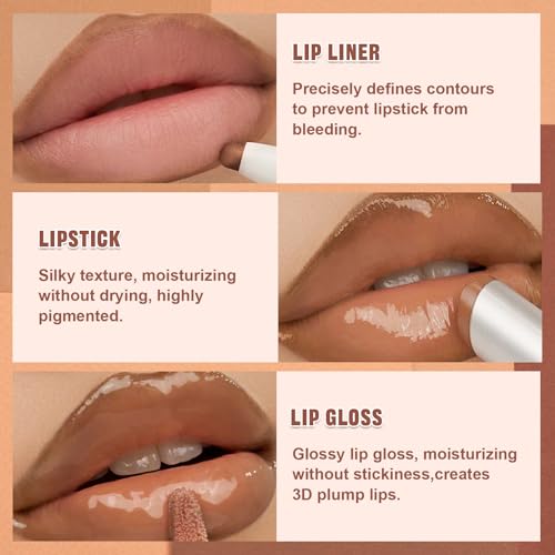 3-Piece Lip Combo Set - Matte Liner, Tinted Balm & Gloss in Mocha Nude