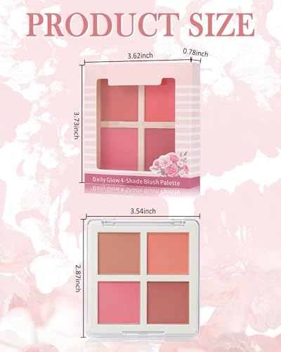 4-Color Blush Palette with Brush - Long Lasting Matte Finish