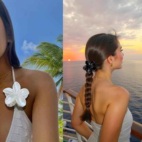Flower Hair Clips for Women and Girls Thick to Thin Hair Large Cute Claw Clips Decorative Plumeria Hair Accessories Nonslip Aesthetic Glossy Netural