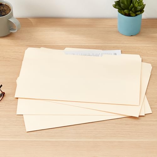 Amazon Basics File Folders, 1/3 Tabs in Assorted Positions, 8.5 x 14 Inch, Legal Size, Manila - Pack of 100