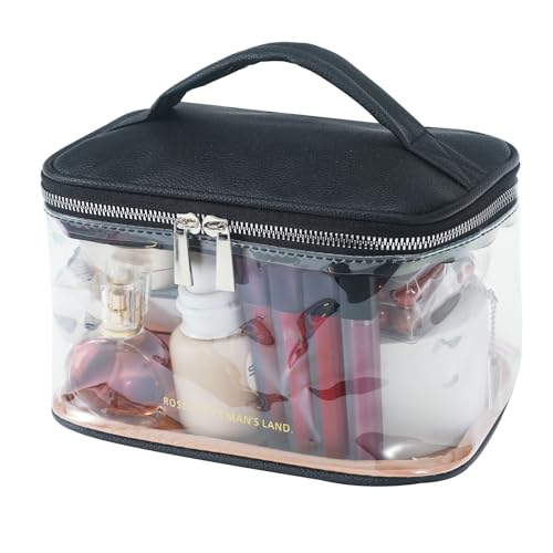 Makeup Bag Toiletry Bag for Women Large Capacity Transparent Makeup Bag Travel Bag for Toiletries Waterproof, Portable, Open Plan Design, Essential for Travel(blcak)