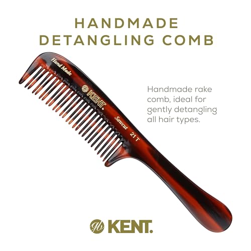 Kent 21T 8 Inch Large Detangling Comb, Wide Teeth for Thick Curly Wavy Hair. Long Hair Detangler Comb For Wet and Dry. Handmade of Quality Cellulose, Saw-Cut Hand Polished, Made in England