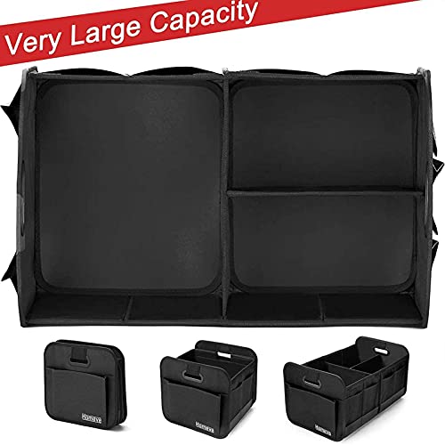 Homeve 2 Pack Trunk Organizer for Car, Reinforced Handles, Collapsible Multi-Compartment Car Organizers, Foldable and Waterproof, 600D Oxford Polyester, Suitable for Any Car, SUV, Mini-Van, Black