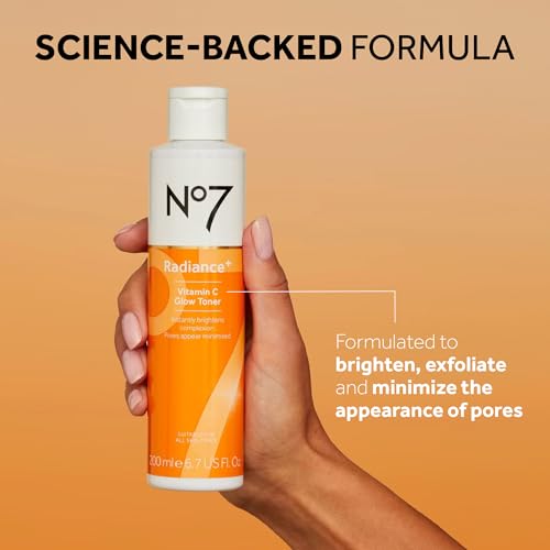 No7 Radiance+ Vitamin C Glow Toner ? 2% Vitamin C Complex with Willow Bark & Aloe Vera ? AHA Exfoliant for Smoother Skin ? Hydrating Face Toner (6.7 fl oz)
