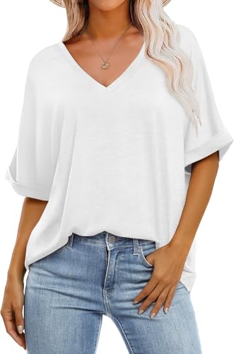 GKBK Women's Oversized V Neck T-Shirt - Casual Summer Top