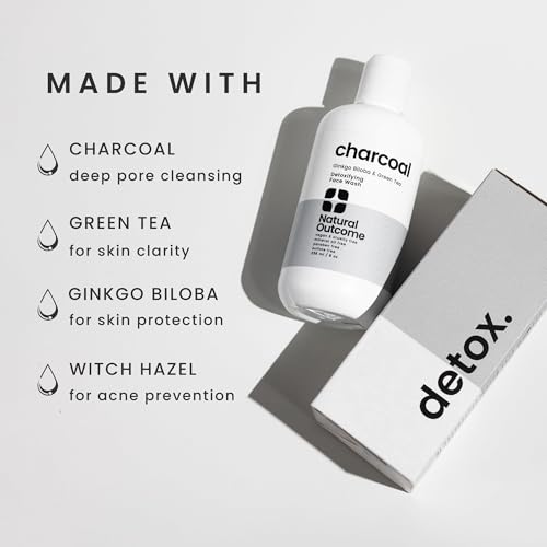 natural outcome Charcoal Face Wash | Daily Detoxifying Charcoal Cleanser for Acne | Deep Pore Cleanser Hydrates & Purifies Skin with Green Tea, Aloe Vera, & Ginkgo Biloba | For Men & Women | 8 oz