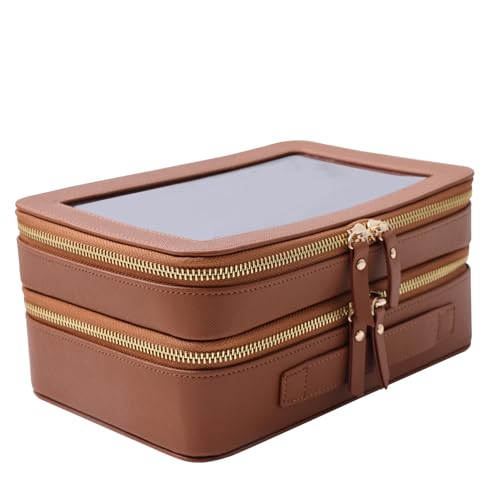 SANHECUN Clear Travel Toiletry bag Toiletry Case Carry on Travel Accessories Bag Makeup Bag Dimensions | LxWxH:9¡± x 6¡± x 4.2¡± (Brown, SHC-TL-2)