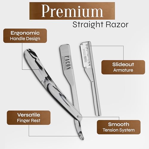 Fac?n Straight Razors for Men - Professional Barber Straight Edge Razor Kit with 100 Blades, Classic Stainless Steel Barbero Shaver for a Smooth & Precise Shave, Premium Barber Razor for Men's Shaving