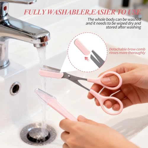 5-Pack Eyebrow Scissors with Comb - Stainless Steel Trimmer & Razor Set for Women & Men