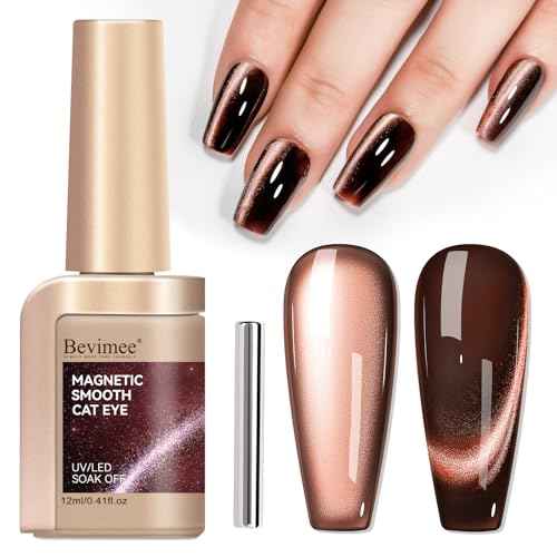 Cat Eye Nail Polish, Dark Brown, Moonlight Magnetic Gel Nail Polish With Magnet Stick, Glitter Holographic Shimmer UV Velvet Gel Nail Art Manicure Salon DIY Home, 12ML