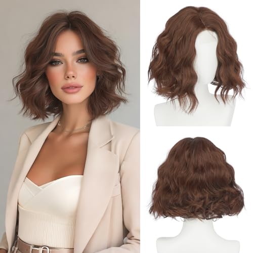Short Bob Wig with Lace Front, 11 Inch Reddish Brown