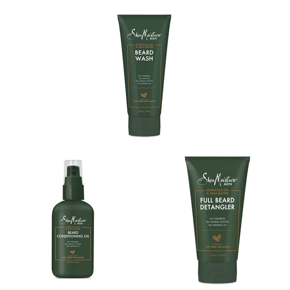 SheaMoisture Beard Wash & Conditioning Oil - Deep Clean & Refresh with Shea Butter & Maracuja Oil - Full Beard Detangler, 6 oz