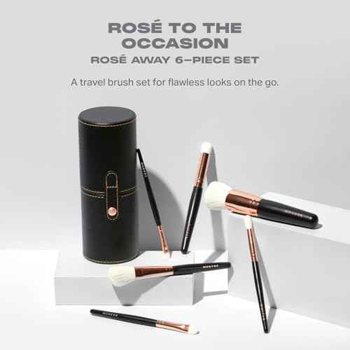 Morphe Rose Away Makeup Brushes - 6 Piece Make Up Brush Set of Eye and Face Brushes - Made with Synthetic Bristles and Includes Makeup Brush Case (6 Count)