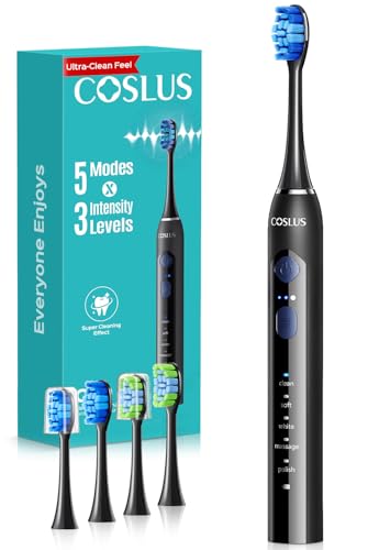 COSLUS C30 Electric Toothbrush for Adults, Ultra-Clean, Black, 1PC