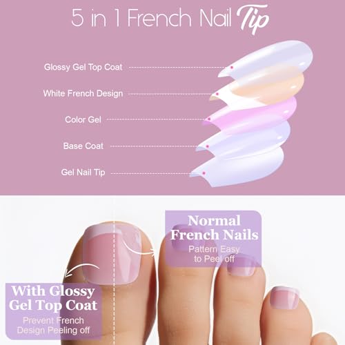 Teenitor Pink French Toe Nails Press On Set with White Borders, 120pcs Short Square Fake Toenails for Women