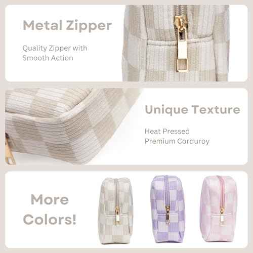 Mini Makeup Bag, Small Makeup Bag for Purse, Small Cosmetic Bag for Purse, Small Cosmetic Bag, Checkered Pouch, Cute Mini Pouch, Small Medecine Bag, Makeup Bag Small (Beige)