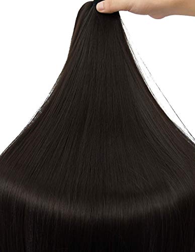 SEIKEA Clip in Ponytail Extension Wrap Around Long Straight Ponytail Natural Soft Synthetic Hairpiece for Women 28 Inch- Black Brown