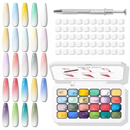 24 Colors Gel Nail Polish Palette with 100 Sponges & Grabber