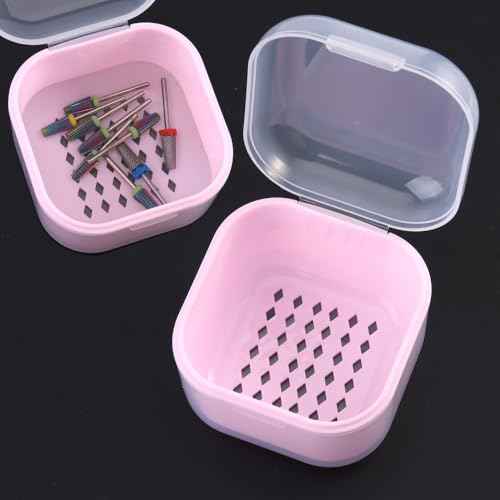 Nail Tool Sterilizer Box Plastic Disinfectant Container for Nail Art Accessories Tools, Portable Nail Drill Bits Sterilizer Tray with Strainer, Soaking Tray Clean Box Manicure Equipment