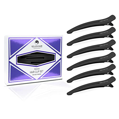 Vellen Hair Clips 6 Pack for Sectioning and Styling, Hair Clip for professional styling, Non Slip Hair Clips with Silicone Band, Large Rubber Hair Styling Clips for Women (Black)