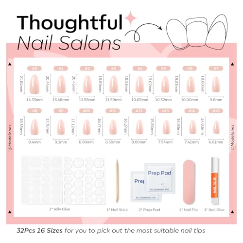 Modelones Pink Chrome Press On Nails Short Almond 32Pcs A4-Pink Chrome