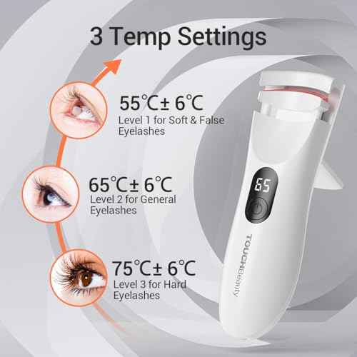 TOUCHBeauty Heated Eyelash Curler,Rechargeable Electric Eyelash Curler with LED Display,3-Level Adjustable Temperature,Rechargeable Natural Curling 24H Long Lasting for Women AG-2316