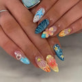 30Pc Medium Almond French Tip Press On Nails - Floral