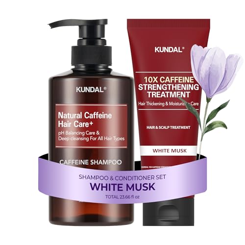 KUNDAL Caffeine Scalp Care Bundle Set [White Musk] – Shampoo, Scaling