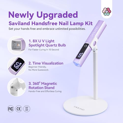 SAVILAND Purple Handheld UV Nail Light with Magnetic Stand, Fast 10s Curing