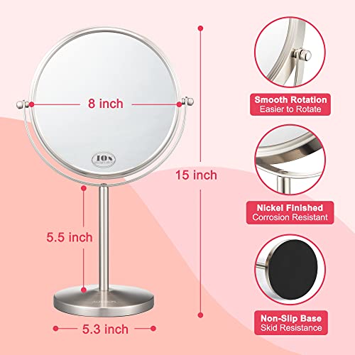 ALHAKIN 8-Inch Double-Sided Magnifying Makeup Mirror 10X/1X Standable Tabletop