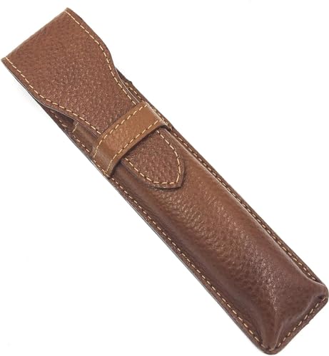 Parker Saddle Brown Leather Straight Razor Case – Hand-Stitched
