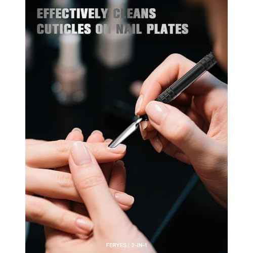 FERYES Cuticle Pusher with Fork, 2-in-1 Cuticle Remover Tool, Upgraded Stainless Steel Cuticle Trimmer Nail Care Tool for Manicures- Black(5.8 Inches£©