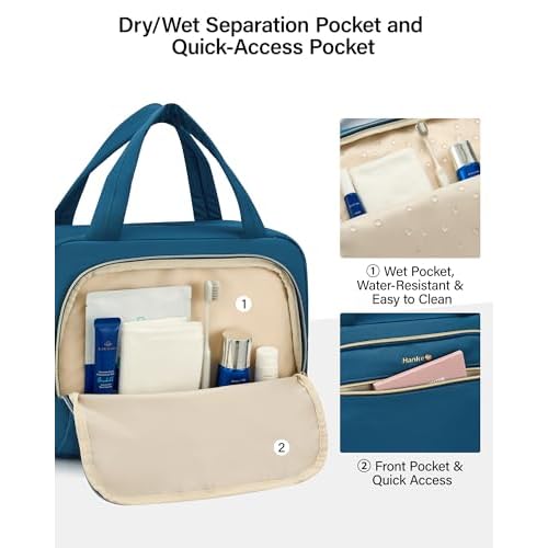 Hanke Hanging Travel Toiletry Bag for Women, Water-Resistant Makeup Organizer with Hook, Cosmetic Bag for Bathroom & Travel Essentials Accessories, Off White