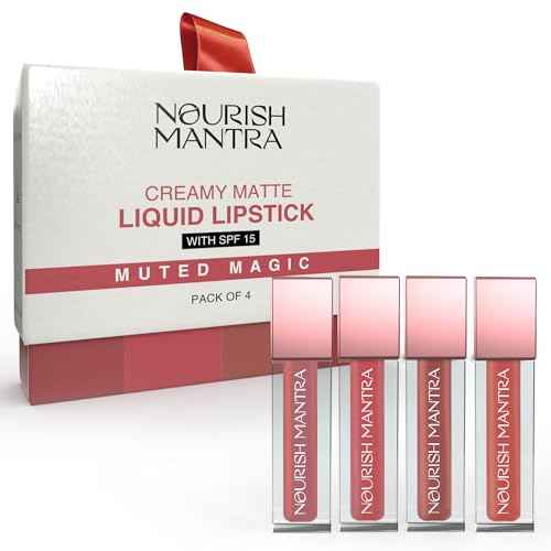 NOURISH MANTRA Matte Liquid Lipstick with SPF/Mini Lipstick/Water Proof/Smudge Proof/Transfer Proof/Long Lasting/For All Skin Tones/Set of - 4 (1.2ml Each)