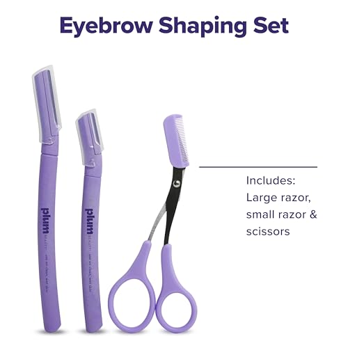 Eyebrow Shaping Set with Razors, Trimming Scissors & Brush - 3-in-1 Grooming Kit