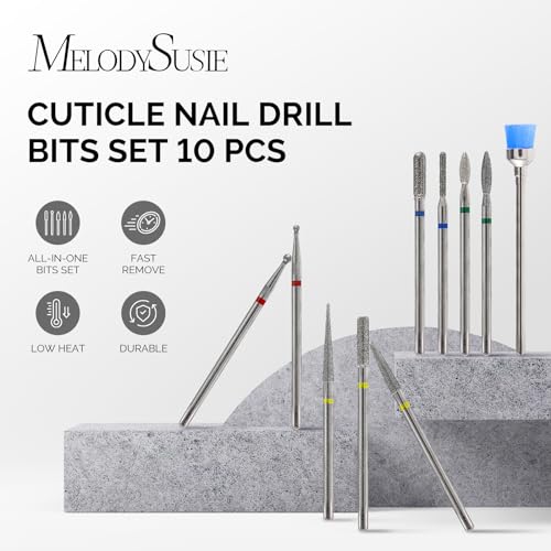 Nail Drill Bits Set - 10 Pieces Diamond Cuticle & Filing Bits - Silver - Variation of THIS listing