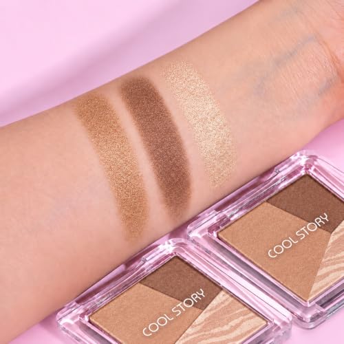 COOL STORY 3-Color Baked Eyeshadow Palette - Neutral Matte & Shimmer Shades for Travel & Daily Use
