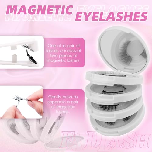 FADLASH Magnetic Eyelashes with Applicator 4 Pairs Magnetic Lashes Reusable Magnetic Eye Lashes Kit Natural Look False Eyelashes (B1+KS01+MC+K8)