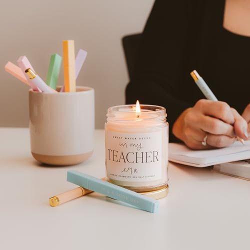 Sweet Water Decor In My Teacher Era Candle - Jasmine, Rosemary, Sea Salt, and Honey Scented Candle - 9 oz Soy Candle in Clear Jar with 40+ Hours Burn Time - Gifts for Teachers