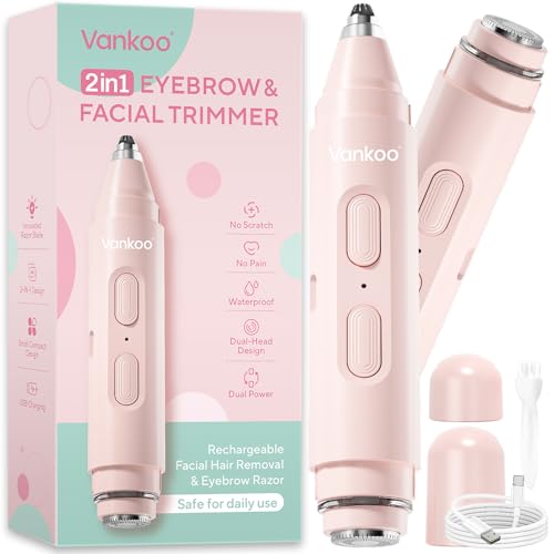 Facial Hair Remover & Eyebrow Trimmer - 2 in 1 Eyebrow & Face Shaver for Women - Rechargeable Face Razors for Women with Built-in LED Lights - Painless Hair Removal for Flawless Skin & Makeup