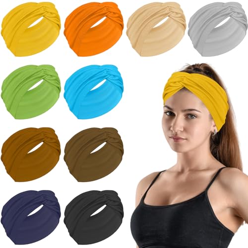 10PCS Extra Wide Vintage Boho Headbands for Women - Non-Slip Yoga & Gym Hair Accessories