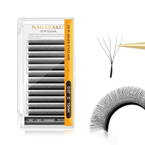 NAGARAKU 5D W Shape Eyelash Extension Supplies Natural Soft Volume 0.07mm D curl 10mm Premade Fans Faux Mink Matte Black Cluster Easy Fanning False Lashes