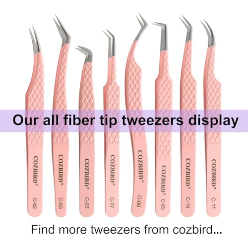 Fiber Tips 45 Degree Versatile Tweezers for Eyelash Extensions Volume Lashes or Isolation Diamond Grip High Precision Stainless Steel Pink (C-10)