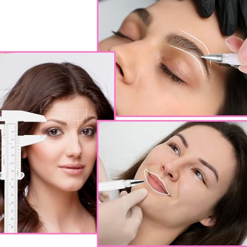 Eyebrow Microblading Marker Pen, 2 Pcs Brow Mapping Pens with with 4 Replacement Refills and 1 Ruler, Makeup Tattoo Skin Marker Pen, Brow Lamination Supplies for Eyebrow Lip Skin(White)