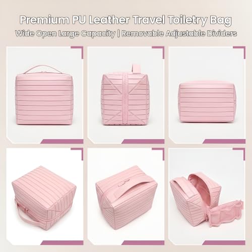Large Waterproof Makeup Bag - Foldable Travel Toiletry Organizer (Pink)