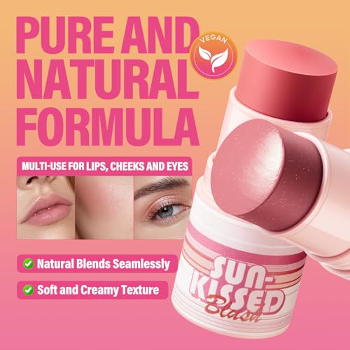 CARSLAN Sun Kissed Blush & Bronzer Stick for Cheeks Lips & Eyes, Long-Lasting Matte Cream Makeup Blush Stick, Blendable & Vegan, Natural Glow for All Skin Tones, Shade 01 Morning, 0.21 oz