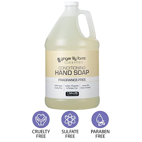 Ginger Lily Farms Club & Fitness Conditioning Liquid Hand Soap Refill, 100% Vegan & Cruelty-Free, Fragrance Free, 1 Gallon (128 fl oz)