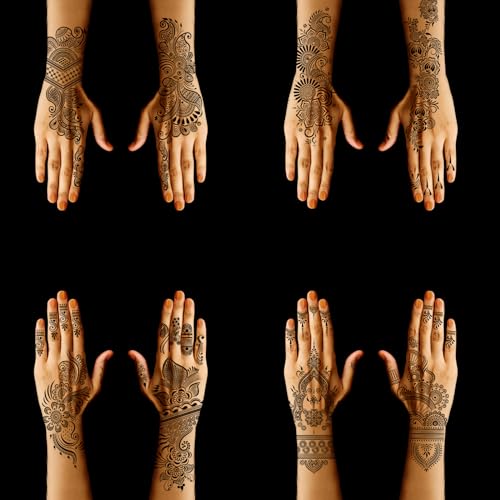 Henna Tattoo Stencils - 9 Reusable Templates for Hand & Forearm