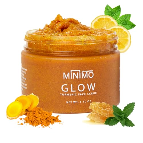 Minimo Glow Turmeric Face Scrub (𝐔𝐧𝐬𝐜𝐞𝐧𝐭𝐞𝐝) - Infused with Turmeric, Manuka Honey, Cinnamon, and Chamomile - Face Scrubber for All Skin Types - 5 FL OZ (147 ML)