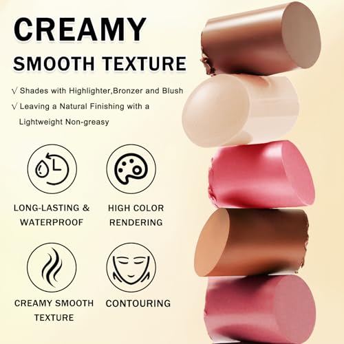 IONSGAKO 6-Color Cream Contour Stick Kit with Highlighter & Blush